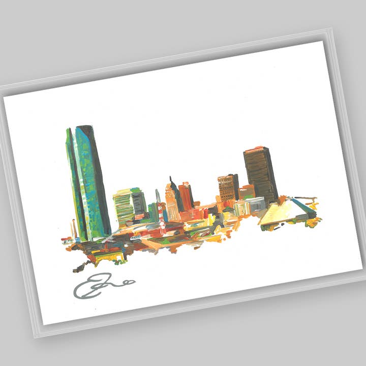 Oklahoma City – Carte postale de la ligne d'horizon d'Oklahoma City pour la vente par Eric Hanson Artwork