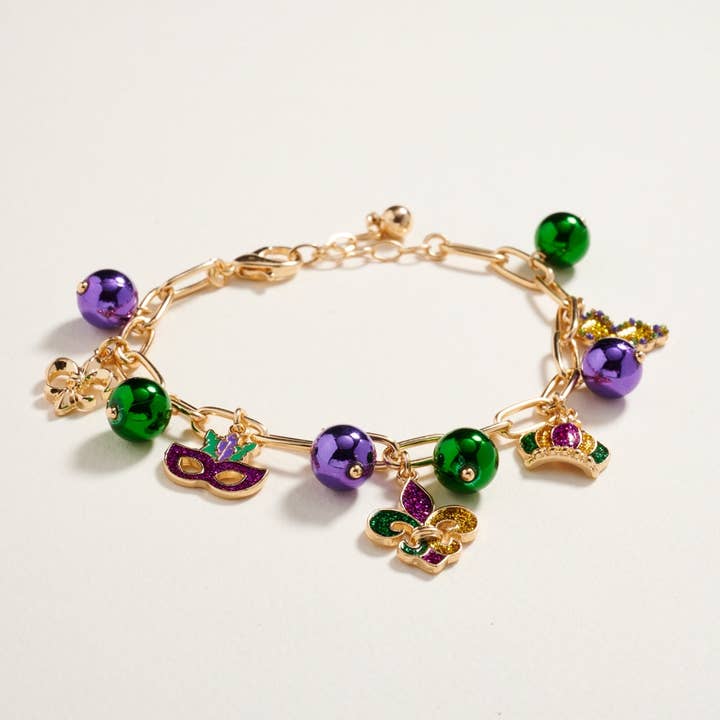 Designature New York - Wholesale Charm/Dangle Bracelet - Mixed Mardi Gras Charm Bead Chain Clasp Bracelet8