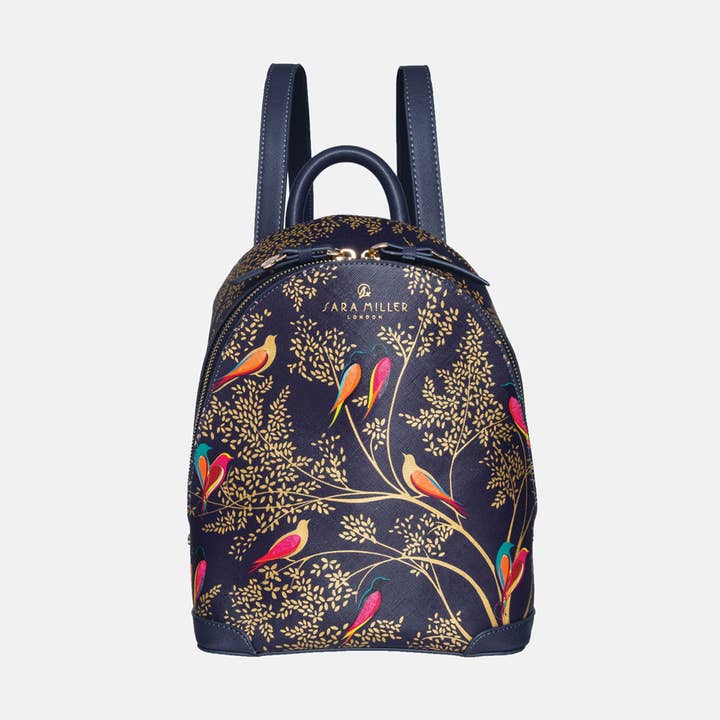 Mini sac à dos Smokey Blue Birds pour la vente par Sara Miller London
