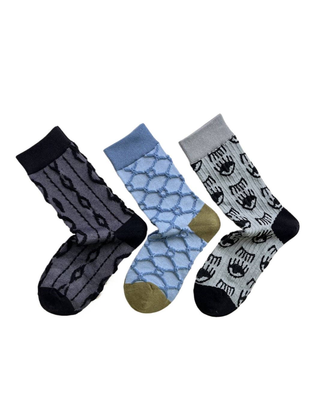 Funkyrel® Atzbranding Limited - Wholesale Socks - Women's - Rufia – Geometric Embossed Mid-Calf Socks3