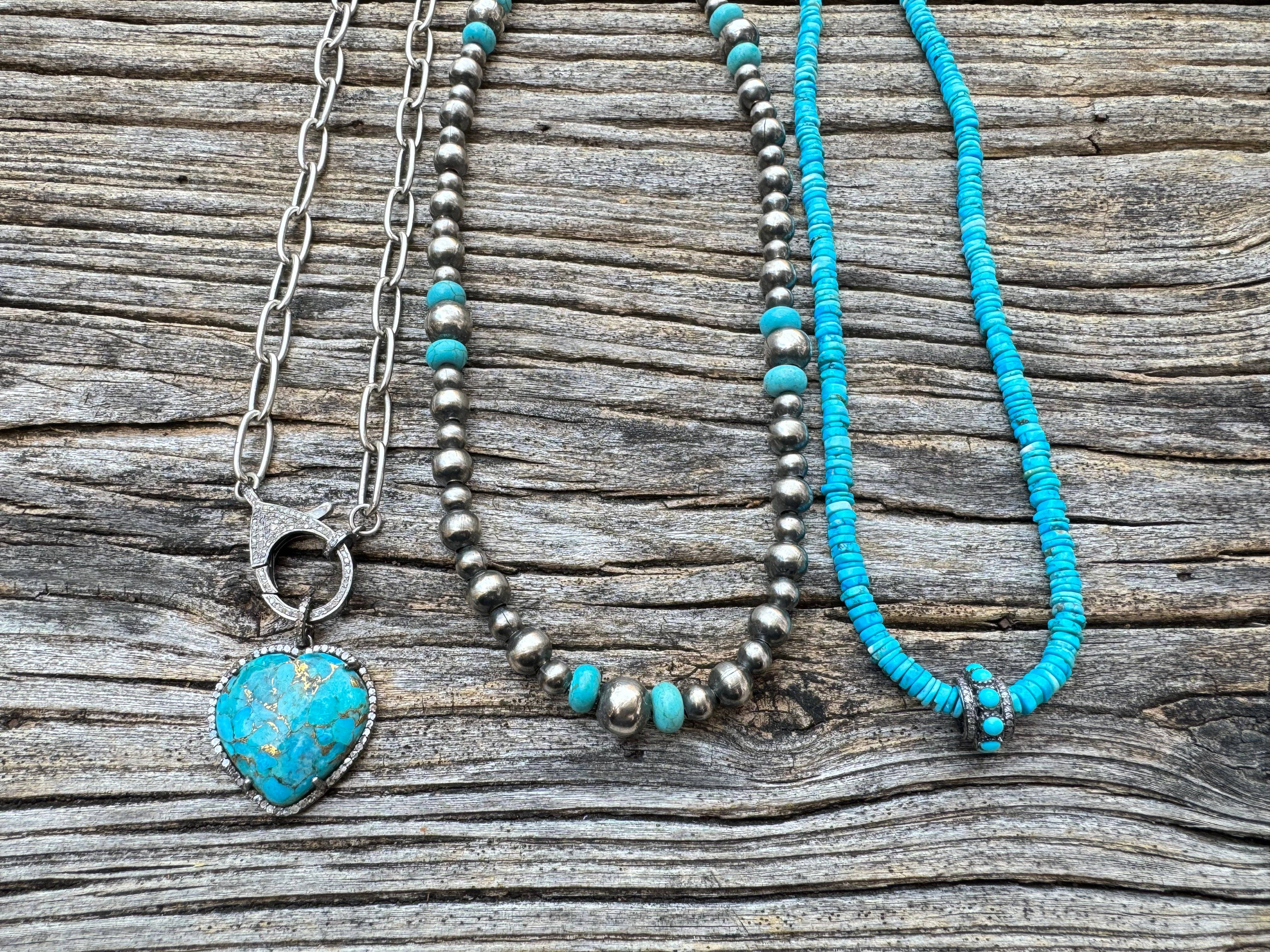 ILISSA MICHELE JEWELRY - Wholesale Beaded/Pearl Necklace - Turquoise Heishi Necklace with Diamond and Turquoise Bead2
