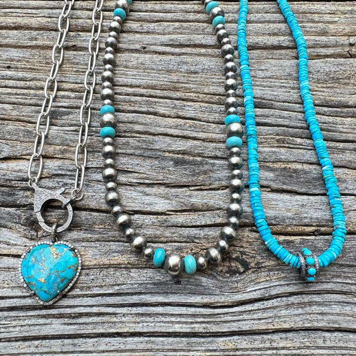 ILISSA MICHELE JEWELRY - Wholesale Beaded/Pearl Necklace - Turquoise Heishi Necklace with Diamond and Turquoise Bead2