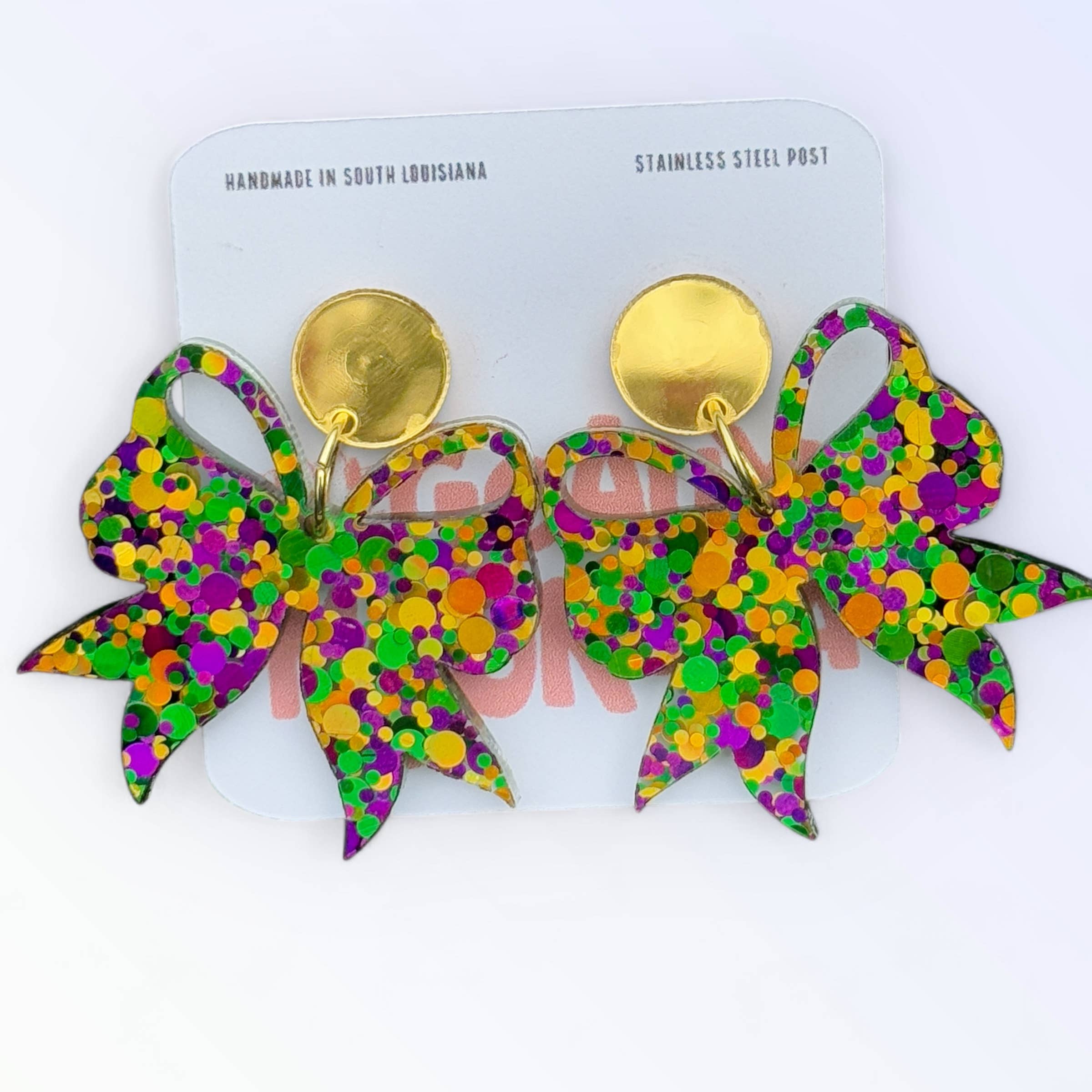 Geaux Magnolia - Venta al por mayor Pendientes colgantes - Pendientes Colgantes con Lazo Coqueta de Mardi Gras0