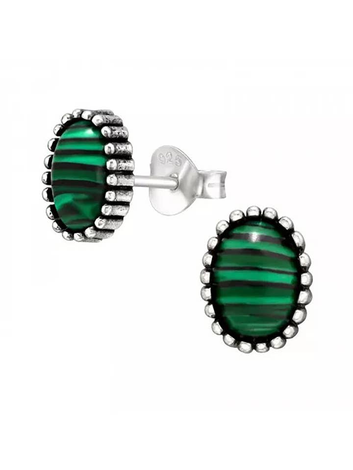 Sterling Silver Oval Stud Earrings With Semi Precious - SS for wholesale by Zoey Simmons