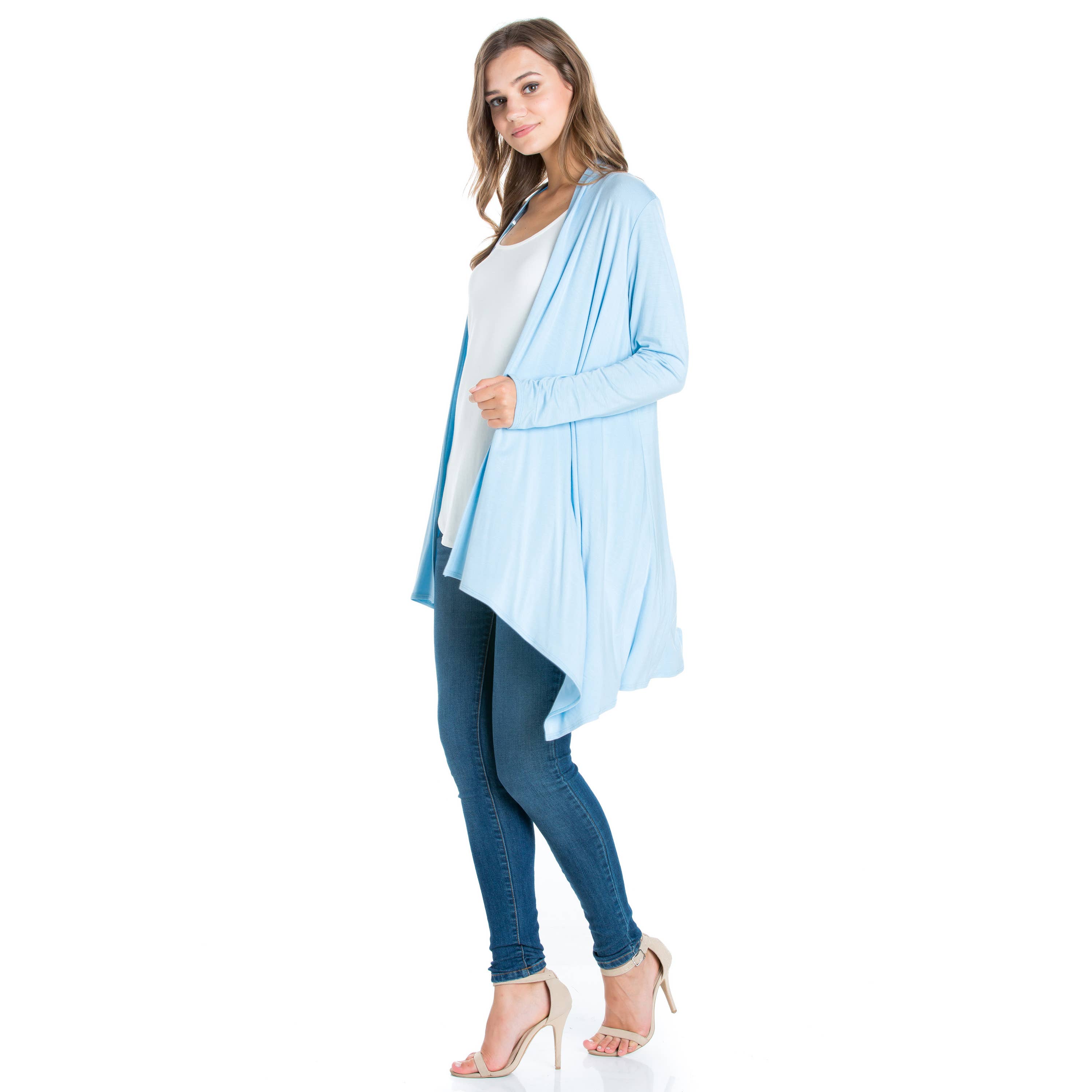 Azules Clothing – Großhandel Strickjacke – Damen – AJK-3006RS Langärmeliger Cardigan mit offenem Vorderteil und Wasserfallausschnitt11