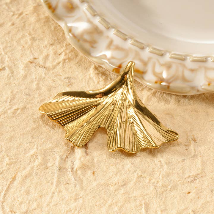 Broche flor de ginkgo simples por atacado de joya