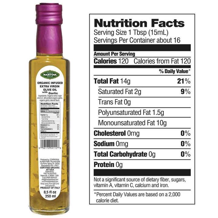 Fine Italian Food - Wholesale Olive Oil - Mantova Organic Garlic Extra Virgin Olive Oil, 8.5 fl. oz.2