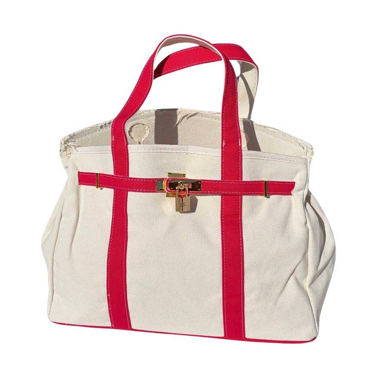 Coral Strands Fine Jewelry - Wholesale Tote Bag - Women's - Boatkin Canvas Boat Tote Bag – RED, With Lock & Zip Pouch2