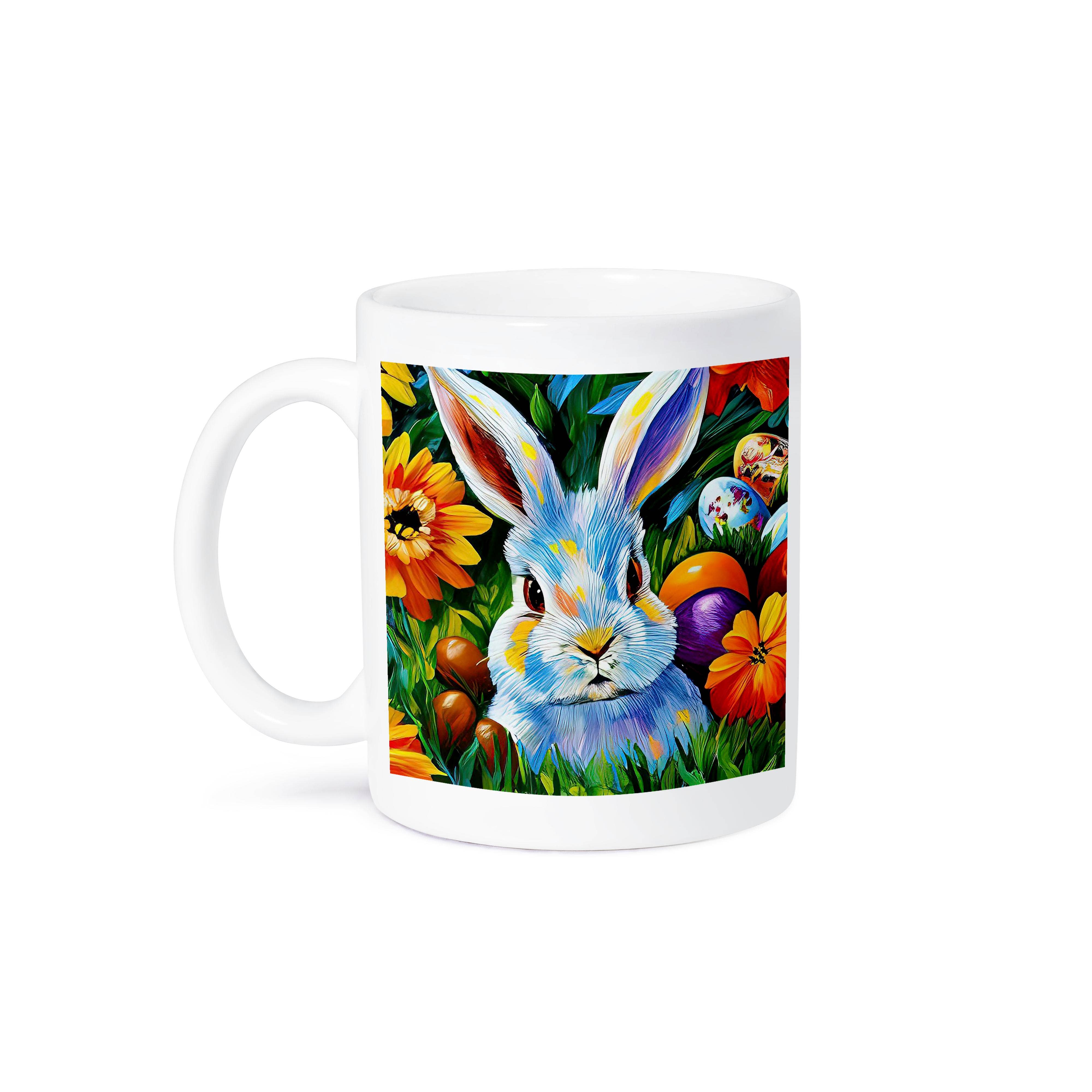 3dRose - Wholesale Coffee Mug - 3dRose, Cute Easter bunny in the garden. Orange flowers, painted eggs gift, Mug8