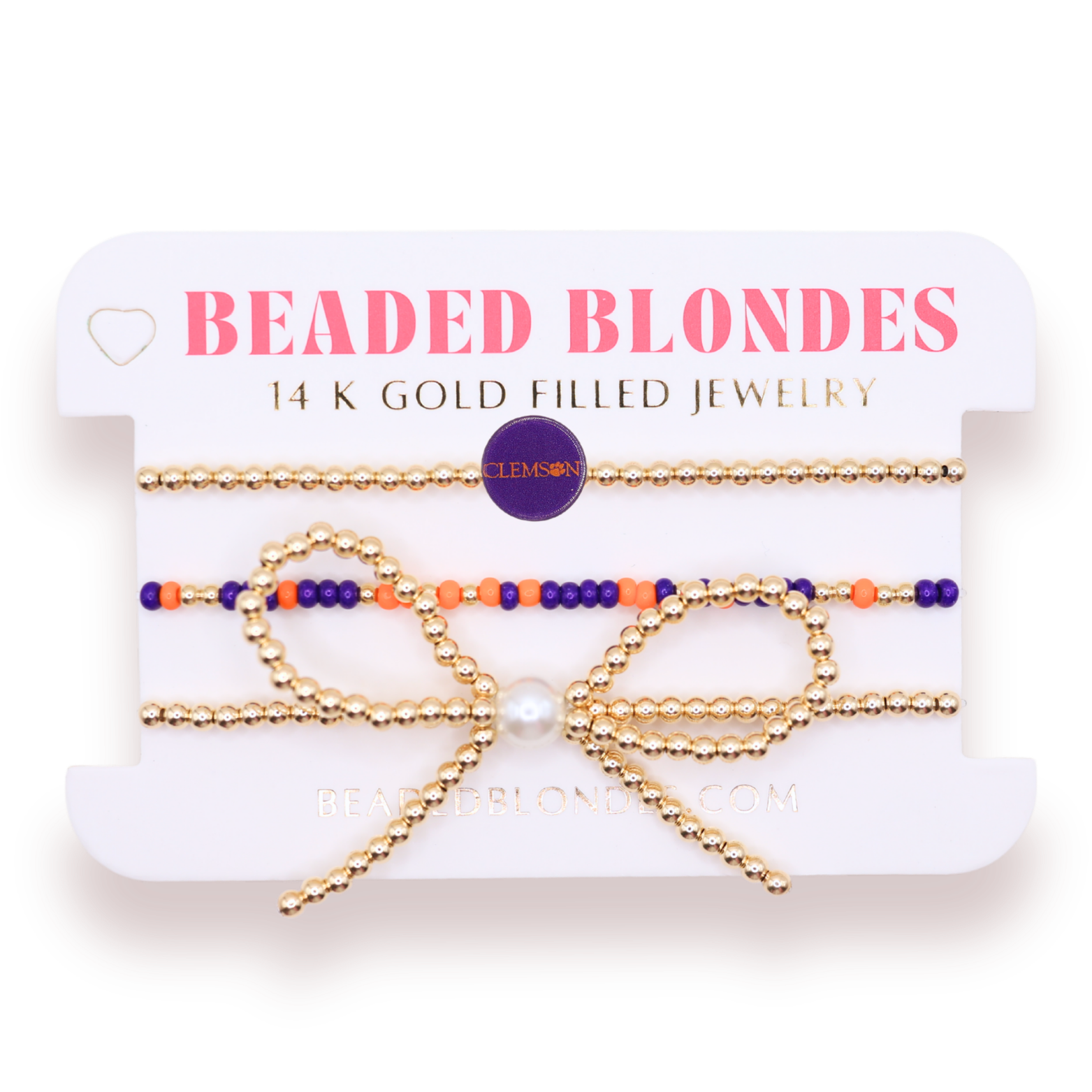 Beaded Blondes - Wholesale Jewelry Set - Clemson Logo Flip Bow Stack of 31