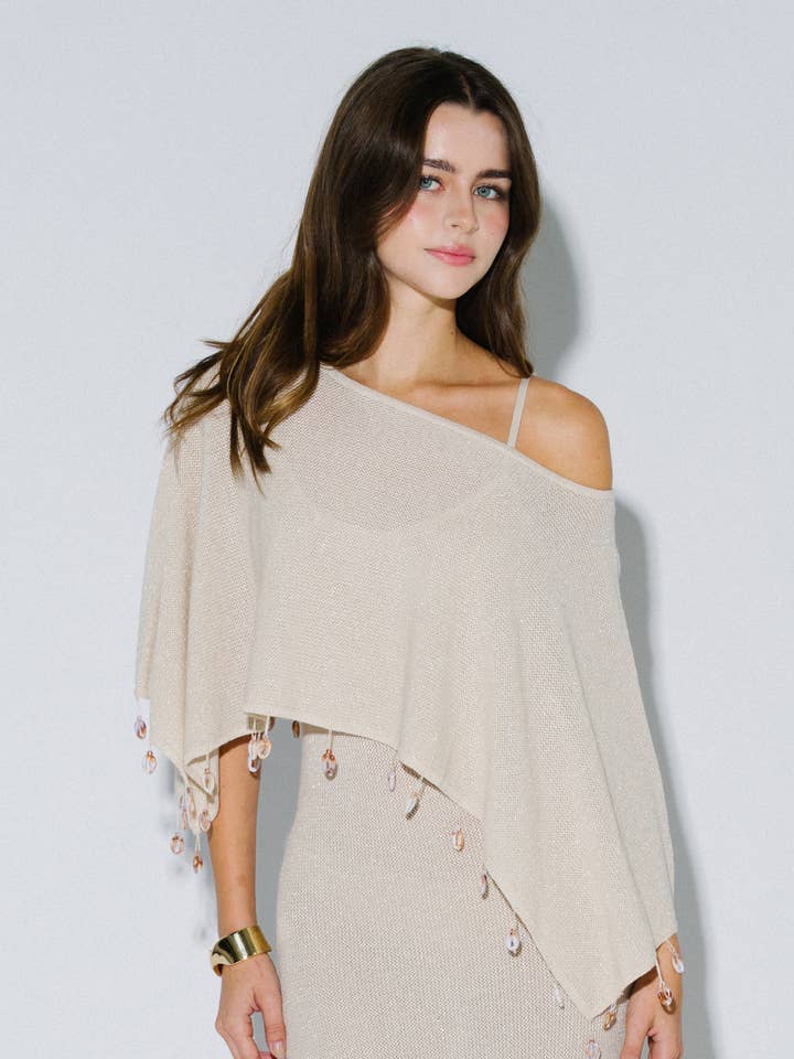 Beaded Lurex Poncho for wholesale by Blue Blush