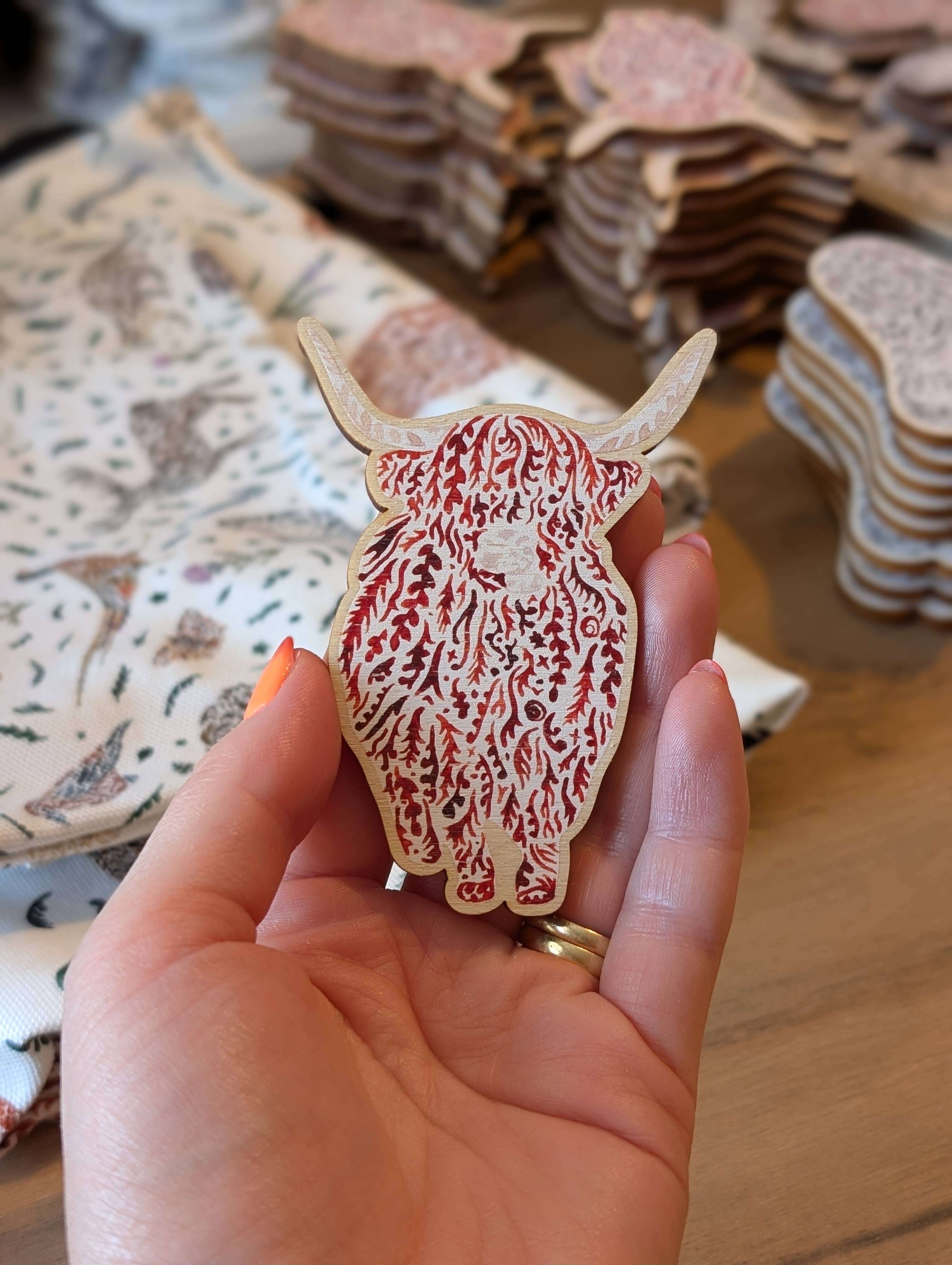 Sarah Leask Studio - Vente Aimants - Aimant en bois Vache Highland0