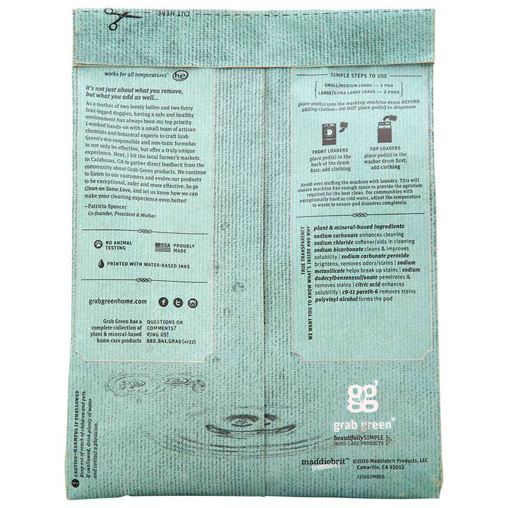 Grab Green - Wholesale Laundry Detergent Powder/Pods - Stoneworks Laundry Detergent Pods, Rain(Frag-Free), 50 loads