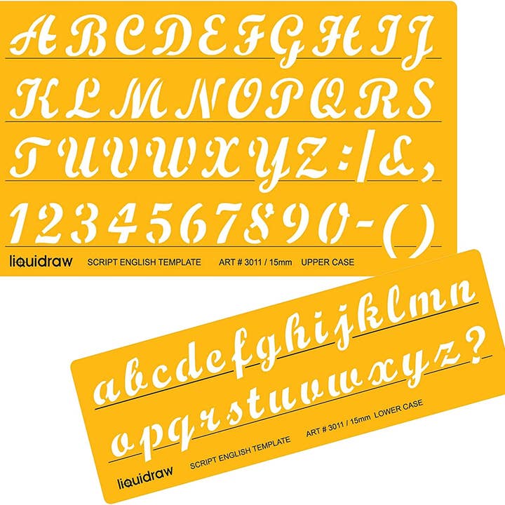 Liquidraw bogstavskabeloner til kalligrafihåndværk Engelsk skabelon alfabet nummer tegning skabelon (store & små bogstaver kombi) (15mm / 20mm / 25mm) for engroshandel hos Liquidraw