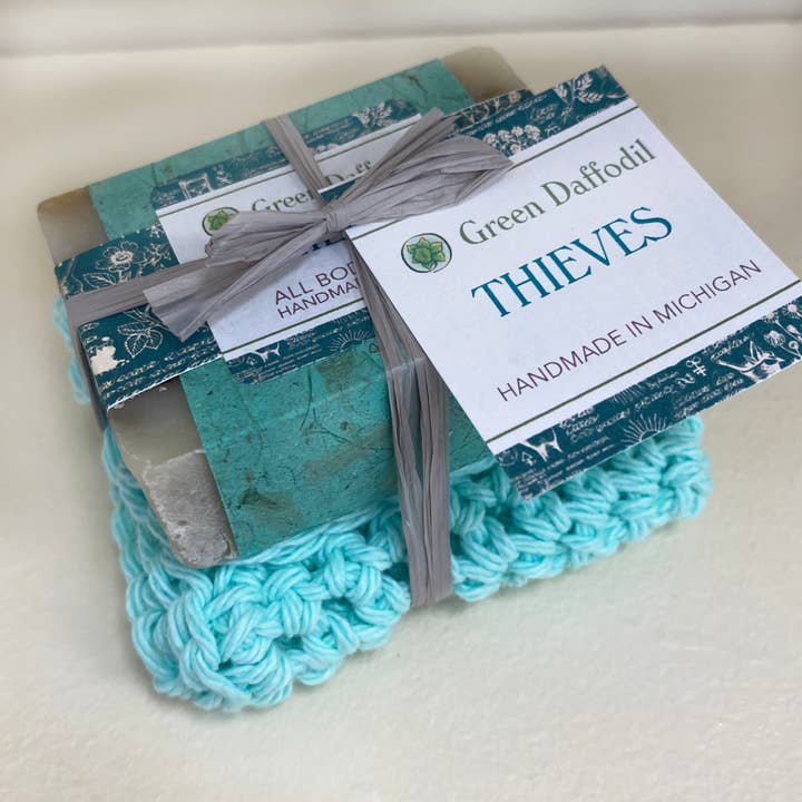 Thieves Soap & Washcloth Gift Set for wholesale by Green Daffodil Bath & Body