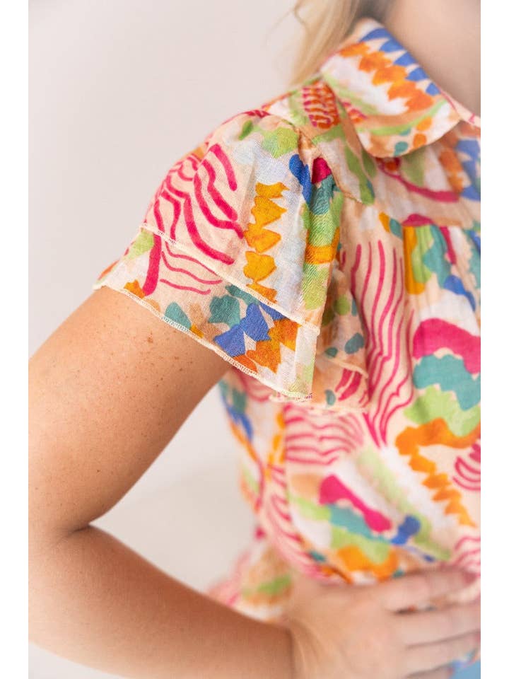 Multi Tropical Print Top Flutter Sleeves for wholesale on Faire8