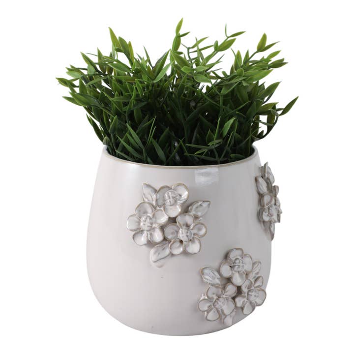 Sagebrook Home - Wholesale Plant Pot - Ceramic Flower Bunches Applique Planter - Ivory, 6 in.5