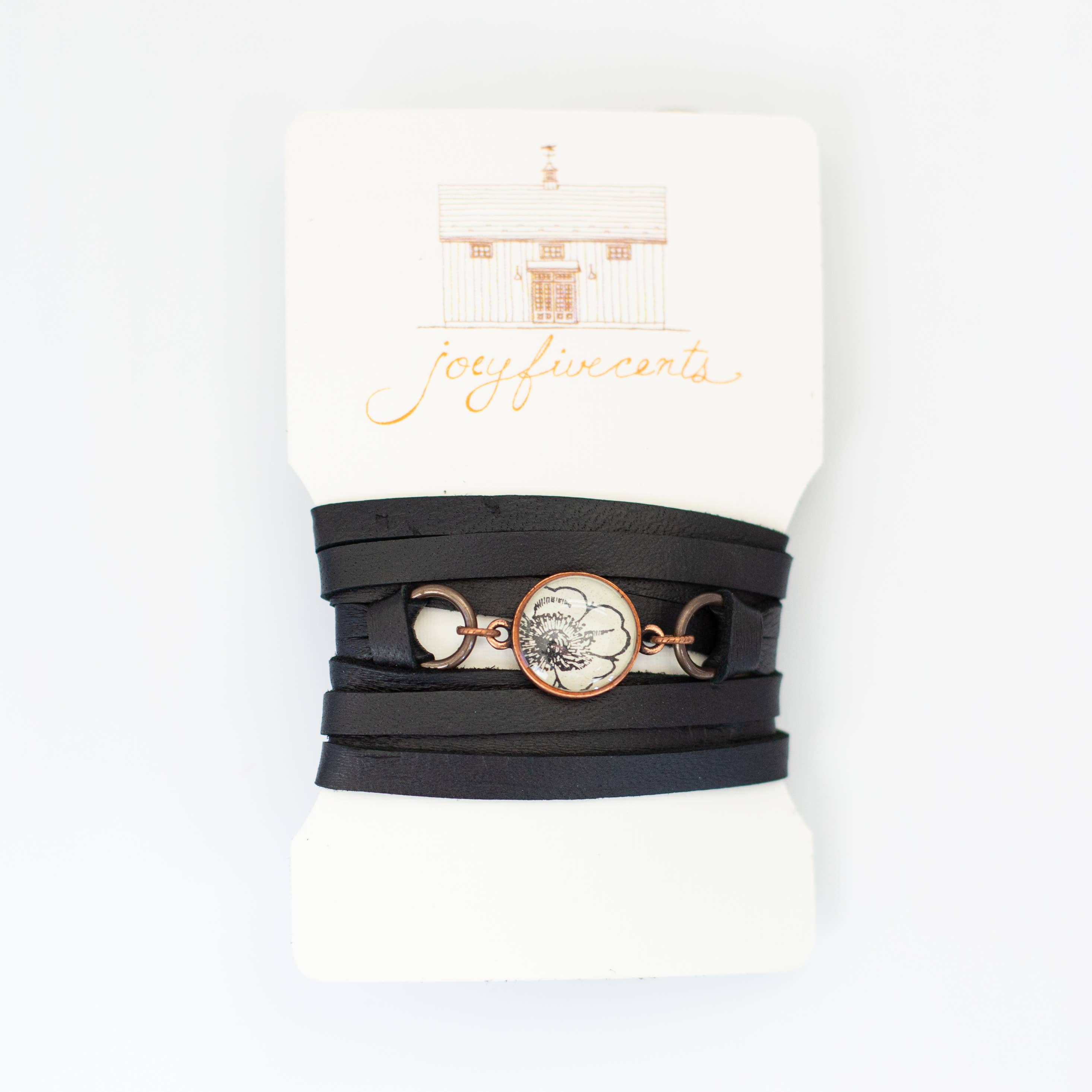 joeyfivecents - Wholesale Woven/Braided Bracelet - Leather Wrap Bracelet- b&w botanical, spring vibes, choker7