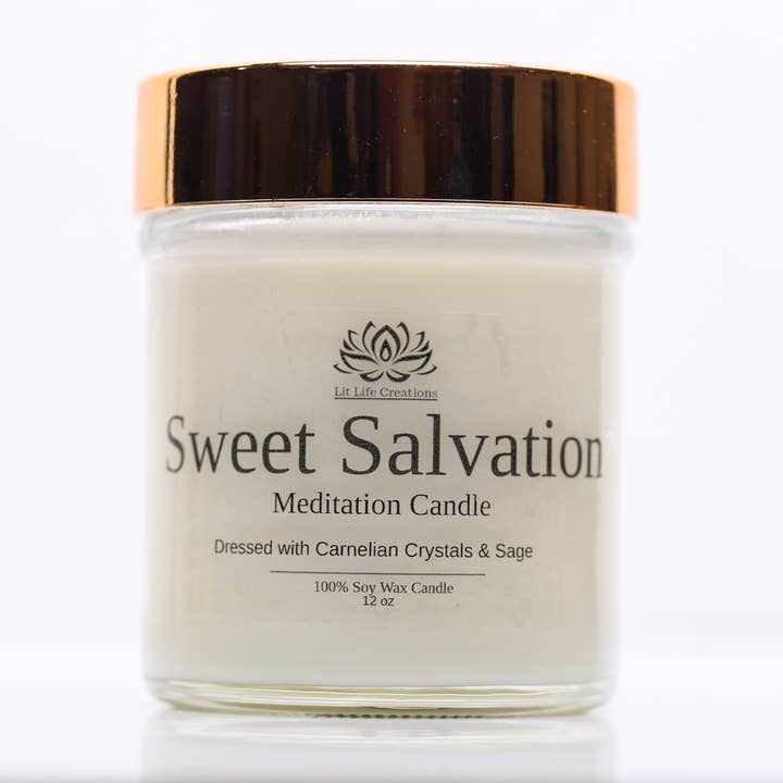 Sweet Salvation 12 oz Meditation Candle for wholesale by Lit Life Creations