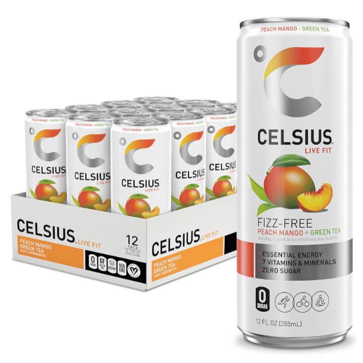 Bevanda Energetica al Tè Verde Pesca Mango Celsius Confezione da 12 Lattine da 12 Oz per la vendita all'ingrosso da parte di L&F Universal Goods