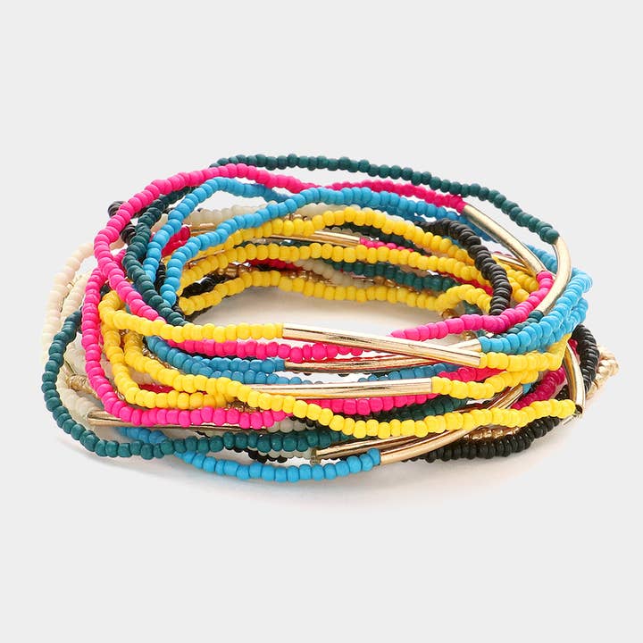 20PCS - Seed Beaded Stretch Multi Layered Bracelets for wholesale by Sensibling Corp.
