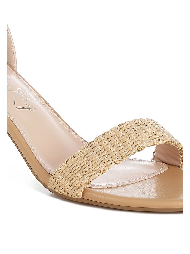 Natural Rano Raffia Kitten Heel Sandals for wholesale on Faire