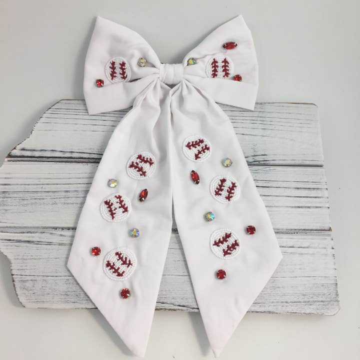 Beaded Baseball hair bow for wholesale by SongLily