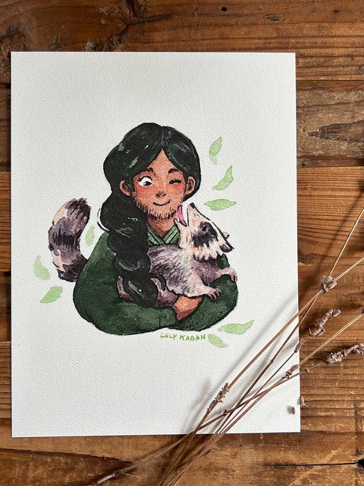 Familiar de sorcière : Impression artistique de raton laveur 15 cm x 23 cm pour la vente par Cottonbook