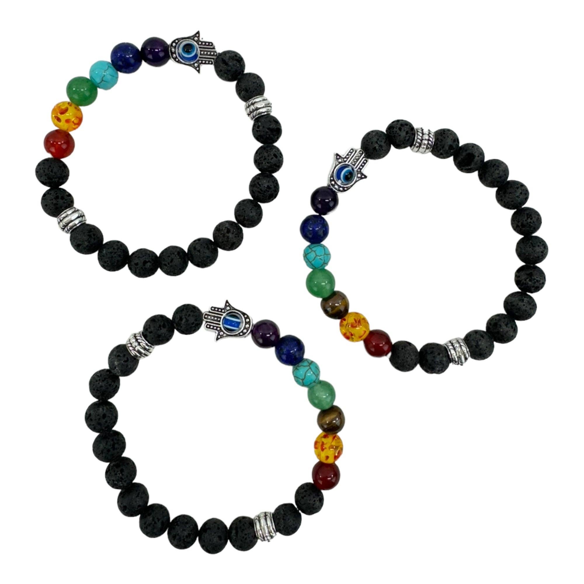 TAPA fashion - Vendita all'ingrosso Bracciale con perline - Bracciale di Guarigione 7 Chakra in Pietra Lavica BR4220-2 (12PC)2