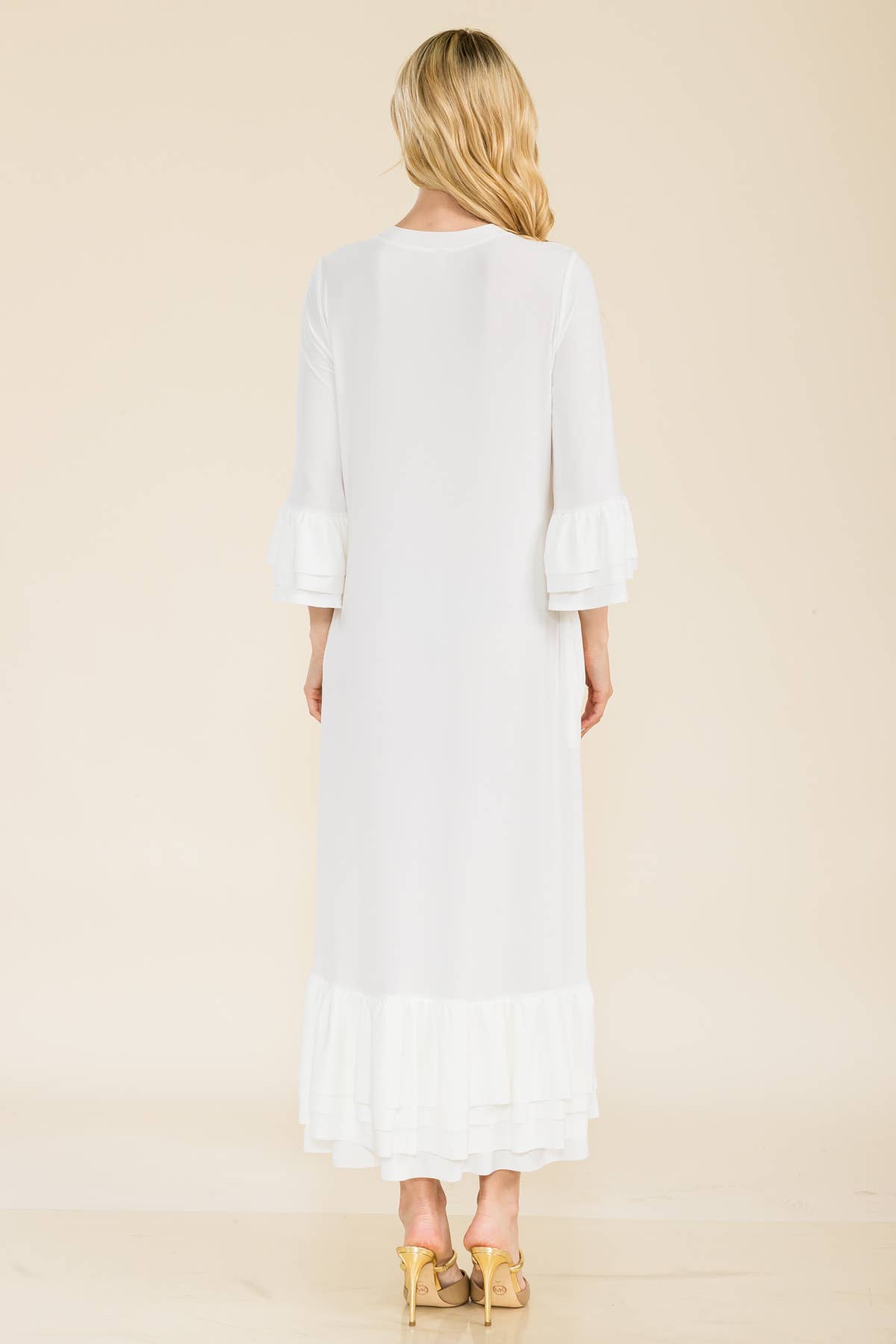 Celeste Clothing – Vestido - Mulher por atacado – VESTIDO MODESTO TAMANHO PLUS COM MANGAS DE SINO EM CAMADAS -CD4389822