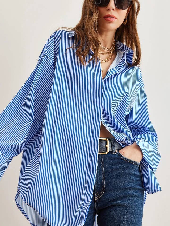 Oversized Poplin Shirt with Hidden Placket for wholesale by Hoxton Gal
