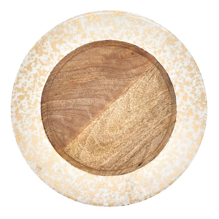 Assiettes de présentation rondes en bois de manguier décoratif avec bord texturé pour la vente par Saro Lifestyle