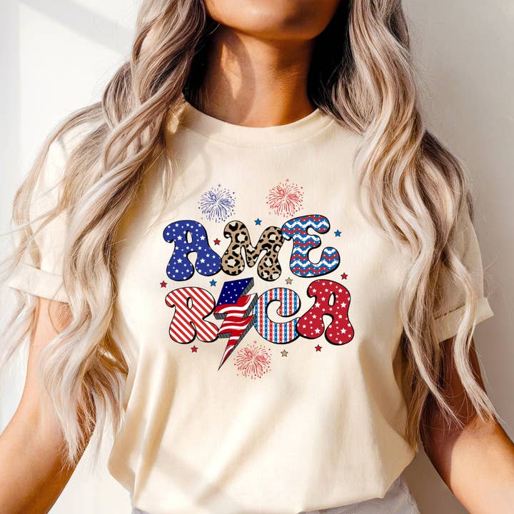 T-shirt graphique du 4 juillet américain pour la vente par Happy Mail Wholesale