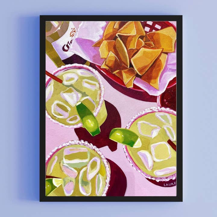 Stampa artistica di carrello bar con margaritas e patatine per la vendita all'ingrosso da parte di Laurel Greenfield Art