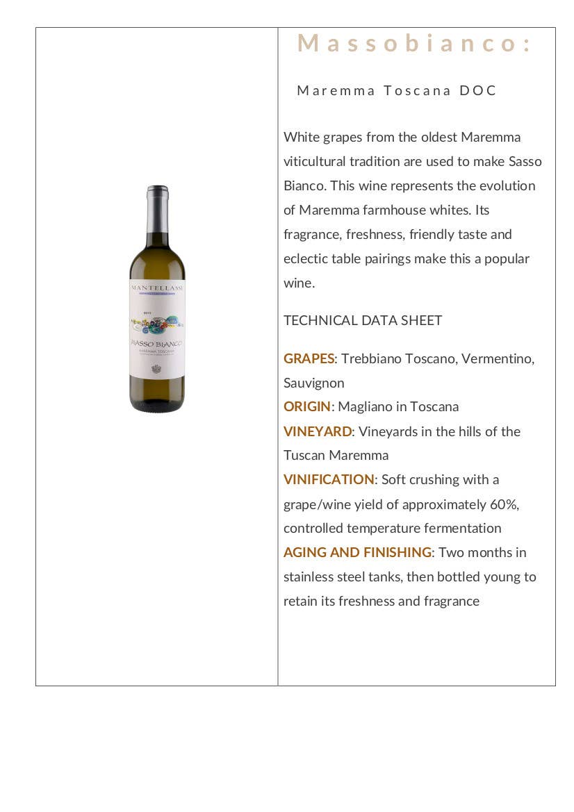 Metina SAS - Wholesale White Wine - Massobianco Maremma Toscana DOC Fattoria Mantellassi 75 cl.2