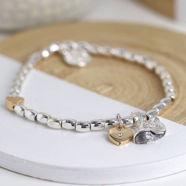 Whale & Heart Crystal Charm Beaded Stretch Bracelet for wholesale by Bee my Oyster