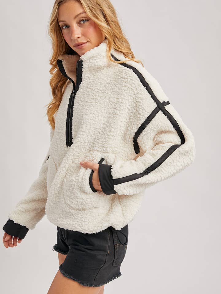 Bluivy - Wholesale Outerwear - Maternity - HALF ZIP CONTRAST SHERPA FLEECE TOP WITH POCKETS4