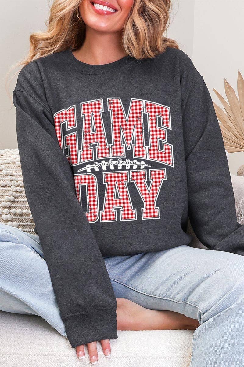 COLORBEAR - Wholesale T-Shirt (Graphic) - Women's - Red Gingham Game Day Graphic Sweatshirt4