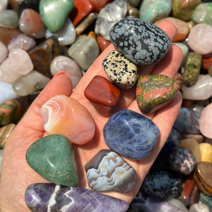 New Moon Beginnings - Wholesale Spiritual Stone/Crystal - Mixed Gemstone Tumbled Stones (Bulk 1lb) Polished Stone Mix