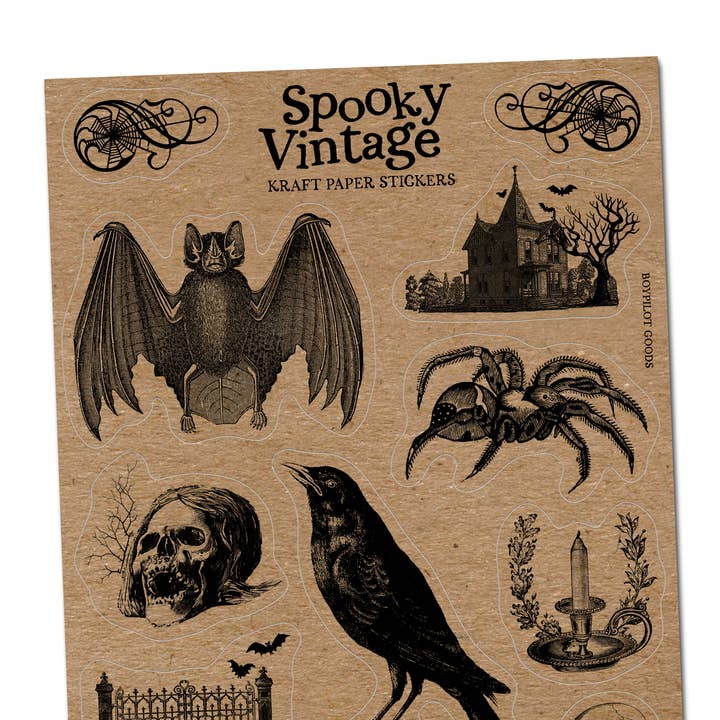 BoyPilot Goods - Wholesale Sticker - Vintage Spooky Kraft Sticker Sheet - Halloween Horror Creepy