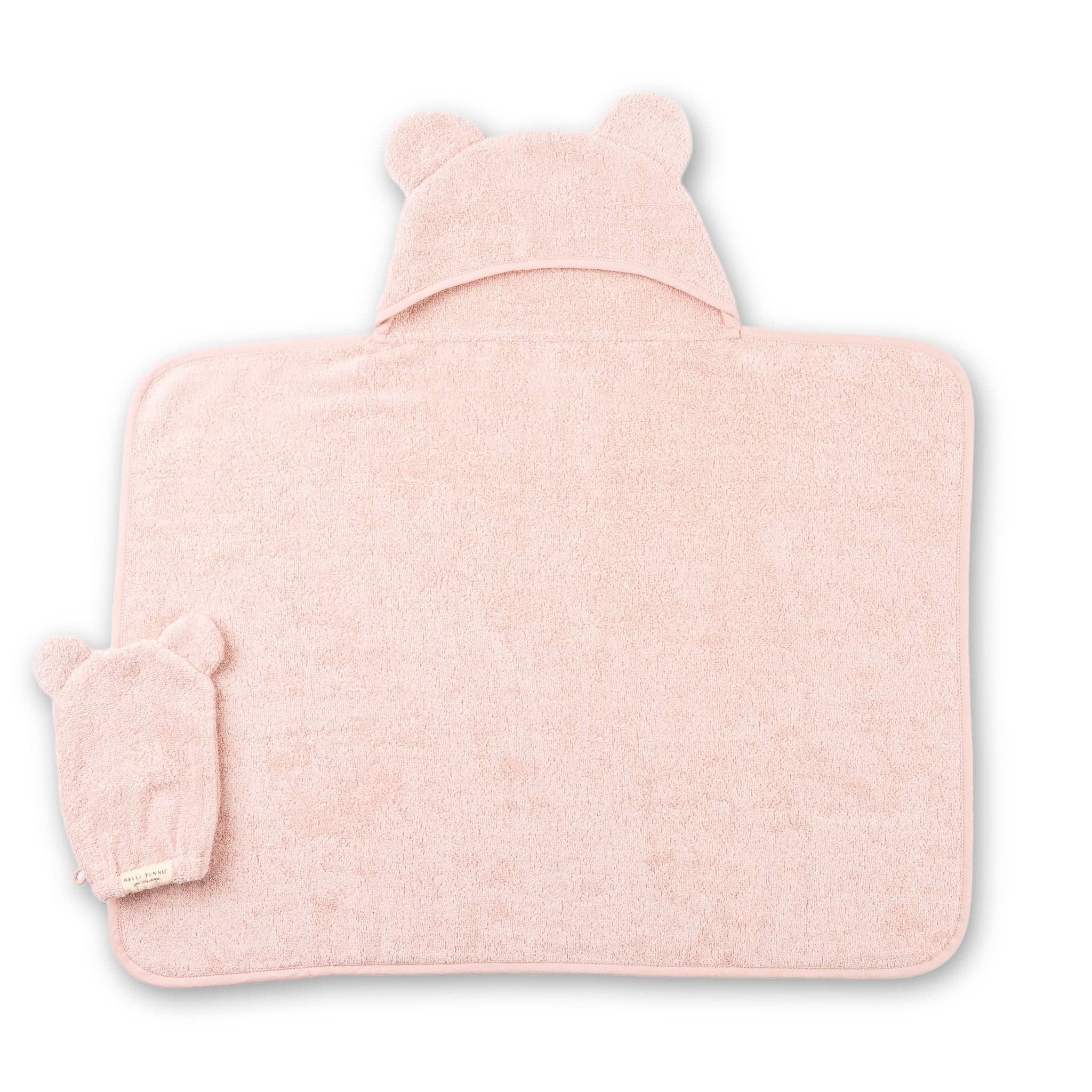 Pink Hooded Towel + Wash Mitt Set Blush for wholesale on Faire4