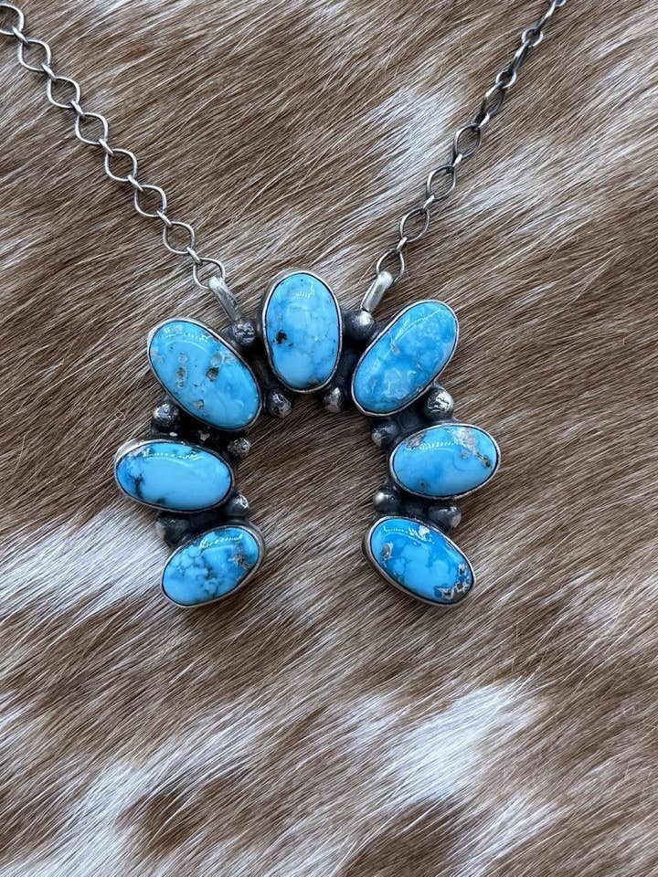 Navajo handgjord halsband i sterlingsilver med Blue Ridge turkos Naja Bar 18” för wholesale av Native City Jewelry