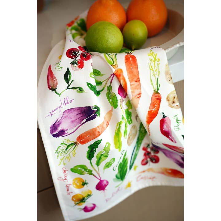 Jean Choe Art & Design - Wholesale Tea Towel - Vegetable Medley Tea Towel. Watercolor Veggie Kitchen Towel.5