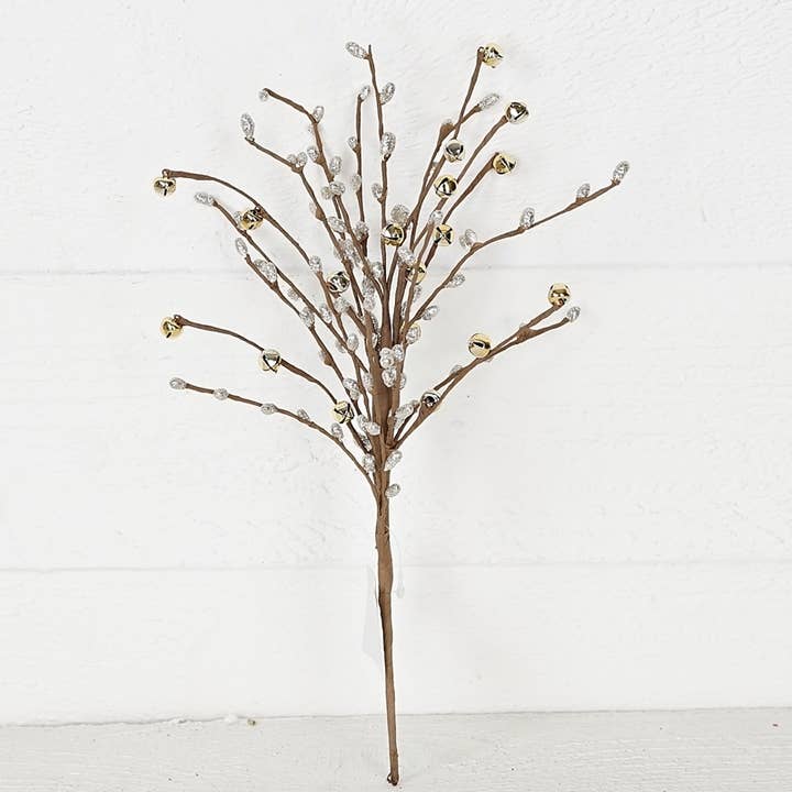 Impressive Enterprises, Inc. - Wholesale Christmas Decoration - ISB71513- 14in Glitter Mini Bells and Pip Spray-Champagne2