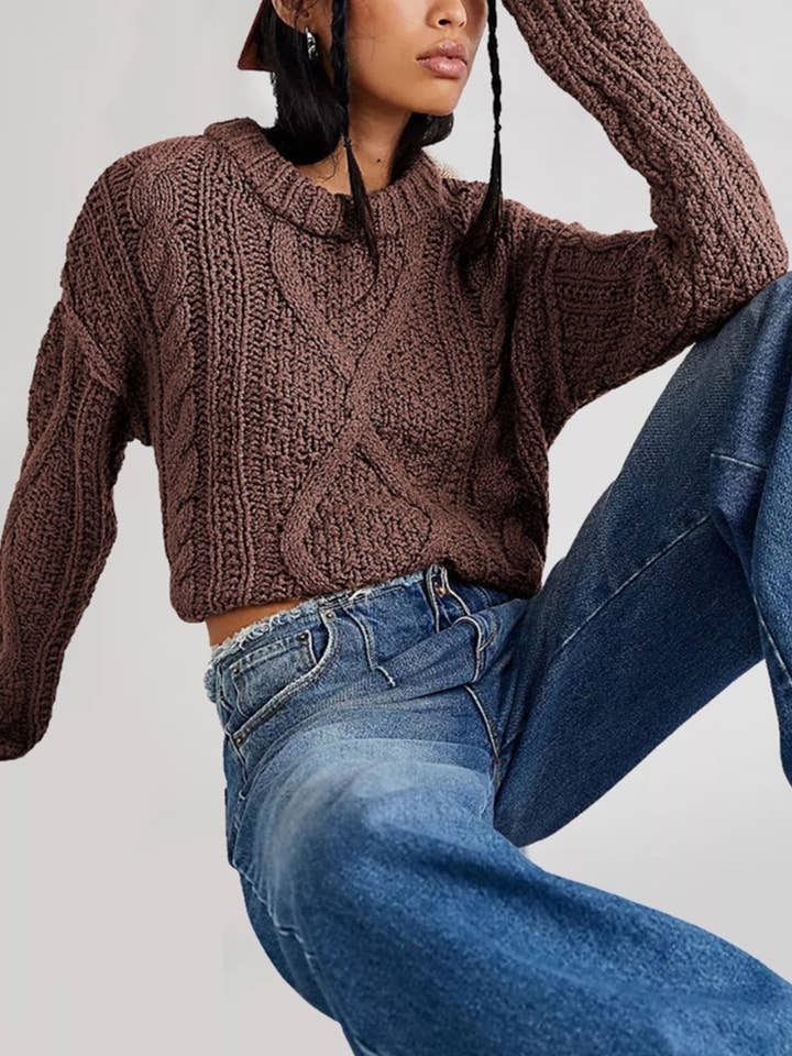 NINEXIS - Wholesale Knit Sweater - Women's - CWOSWL5883_CREW-NECK CROP LONG SLEEVED SWEATER SHORT
