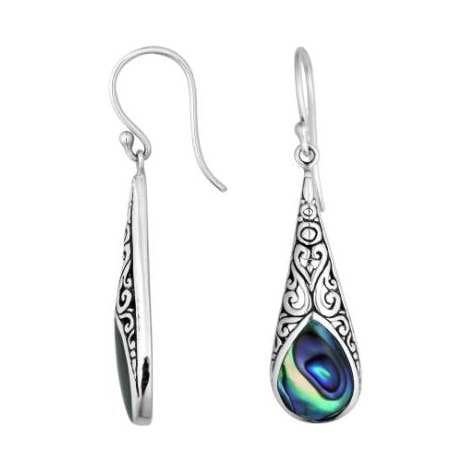 AE-1091-AB Sterling Silver Abalone Shell & Ornate Teardrop Earrings for wholesale by Bali Designs