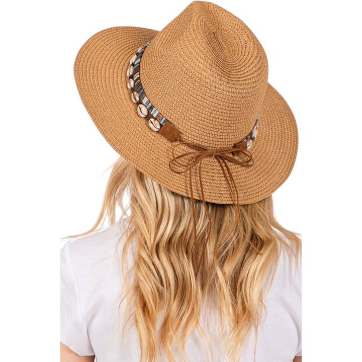 LA Jewelry Plaza - Wholesale Straw Hat - Women's - Sea Shell Hat Band Straw Fedora Sun Hat1