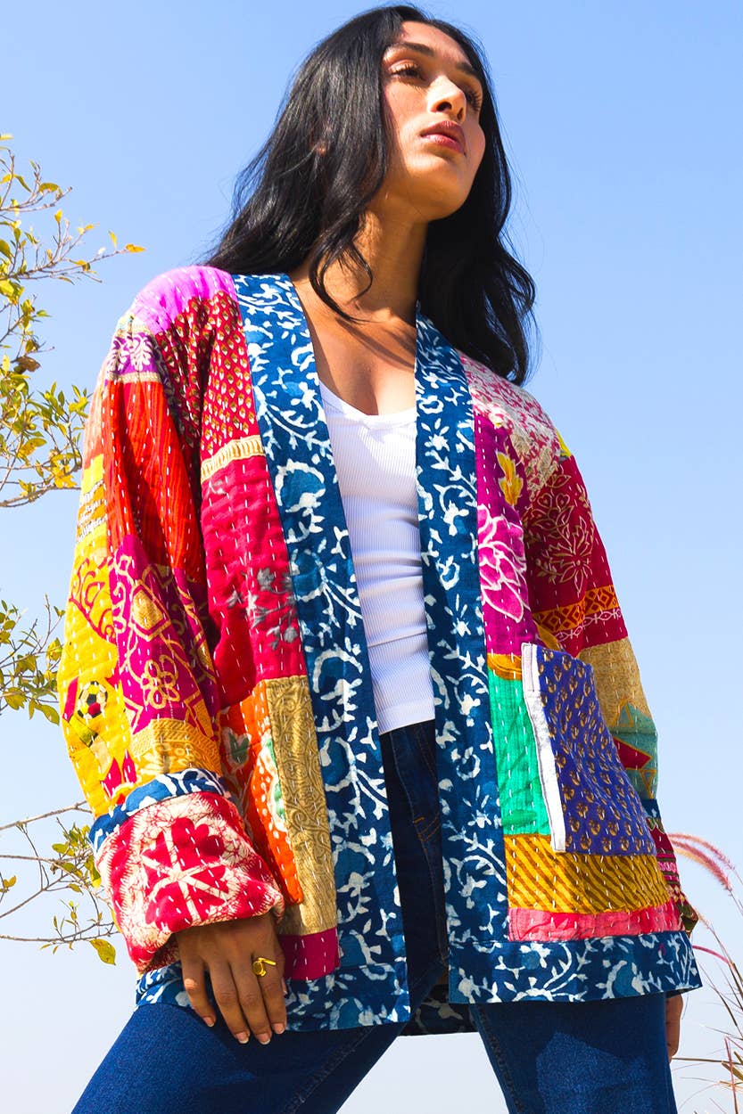 Sevya Handmade - Wholesale Jacket - Women's - Reversible Kantha Quilted Sari Jacket3