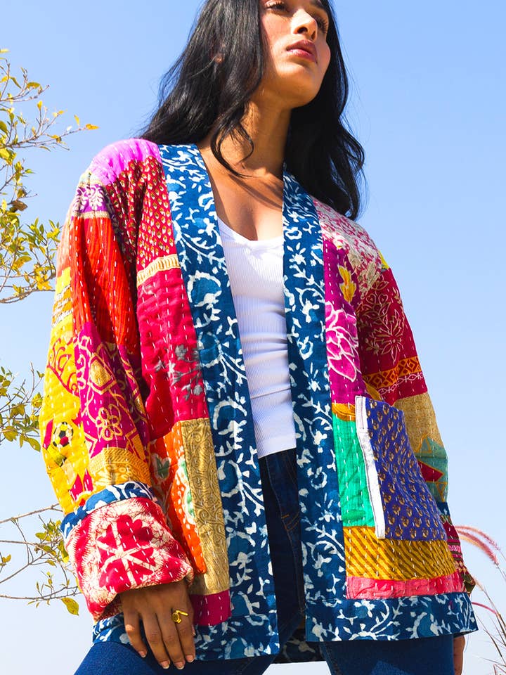 Sevya Handmade - Wholesale Jacket - Women's - Reversible Kantha Quilted Sari Jacket3