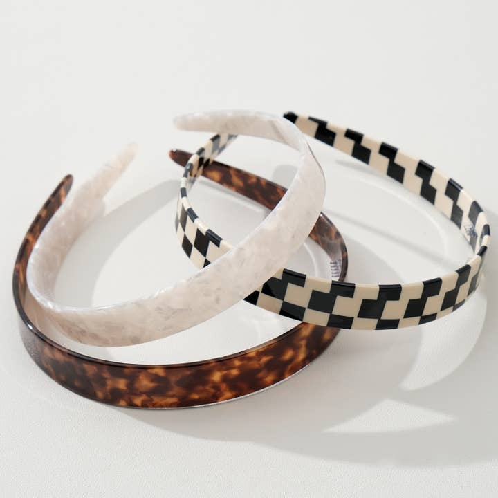Assorted Core Acetate Skinny Headband | Checkered & Marbled for wholesale on Faire0